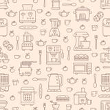 Kitchen utensil, small appliances beige seamless pattern with flat line icons. Background with household cooking tools Royalty Free Stock Photos Kitchen utensil, small appliances beige seamless pattern with flat line icons. Background with household cooking tools Royalty Free Stock Photos
