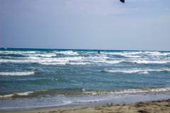 Kite Surfing extreme sports out in the Mediterranean Sea, Cyprus royalty free stock photo Kite Surfing extreme sports out in the Mediterranean Sea, Cyprus royalty free stock photo