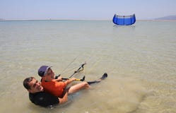 Kitesurfing. Father And Son. Royalty Free Stock Photography
