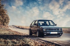 Klasyczny niemiecki samochód, Volkswagen Golf zdjęcie stock Klasyczny niemiecki samochód, Volkswagen Golf zdjęcie stock