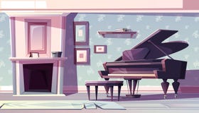 Klasyczny żywy pokój z fortepianowym kreskówka wektorem royalty ilustracja Klasyczny żywy pokój z fortepianowym kreskówka wektorem royalty ilustracja