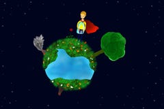 Kleiner Prinz auf seinem Planeten lizenzfreie abbildung Kleiner Prinz auf seinem Planeten lizenzfreie abbildung