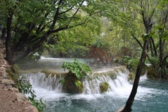 Kleiner Wasserfall auf den Plitvice Seen lizenzfreie stockfotos Kleiner Wasserfall auf den Plitvice Seen lizenzfreie stockfotos