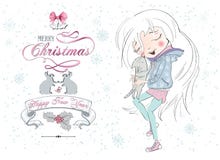 Kleines Mädchen Weihnachtskatze stock abbildung Kleines Mädchen Weihnachtskatze stock abbildung