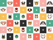 Kleurrijke Chinese Dierenriem 12 de Dierlijke Raad van het Tekensschaak Diamond Background stock illustratie Kleurrijke Chinese Dierenriem 12 de Dierlijke Raad van het Tekensschaak Diamond Background stock illustratie