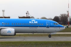 KLM Royal Dutch Airlines Boeing 737-800 aircraft running on the runway royalty free stock image KLM Royal Dutch Airlines Boeing 737-800 aircraft running on the runway royalty free stock image