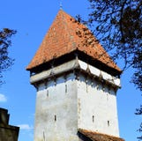 klocka Stärkt evangelic kyrka för medeltida saxon i Agnita- Agnetheln, Transylvania, Rumänien Royaltyfri Foto klocka Stärkt evangelic kyrka för medeltida saxon i Agnita- Agnetheln, Transylvania, Rumänien Royaltyfri Foto