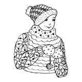 Klumpa ihop sig den mono färgillustrationen för den svarta vektorn med pojkehåll i handjul för glad jul och lyckligt nytt år Royaltyfri Fotografi Klumpa ihop sig den mono färgillustrationen för den svarta vektorn med pojkehåll i handjul för glad jul och lyckligt nytt år Royaltyfri Fotografi