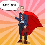 Knall Art Happy Super Businessman im roten Kap zeigend auf Kopien-Raum 3d übertragen stock abbildung Knall Art Happy Super Businessman im roten Kap zeigend auf Kopien-Raum 3d übertragen stock abbildung