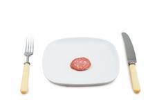Knife, Plug And Plate With Slice Of Sausage Stock Image