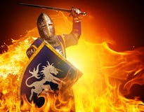 Knight With A Sword In Flame Stock Photo Knight With A Sword In Flame Stock Photo