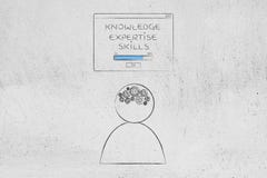Knowledge expertise skills loading pop-up message above person w vector illustration Knowledge expertise skills loading pop-up message above person w vector illustration