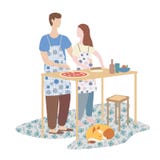 kobiety i mężczyzna kulinarna pizza wpólnie rodzinny kucharstwo, weekend, domowa atmosfera royalty ilustracja kobiety i mężczyzna kulinarna pizza wpólnie rodzinny kucharstwo, weekend, domowa atmosfera royalty ilustracja