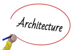 Kobiety ręki writing architektura z markierem ilustracja wektor Kobiety ręki writing architektura z markierem ilustracja wektor