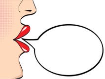 Kobiety twarz z czerwonymi wargami i pusta mowa gulgoczemy na bielu, zapas ilustracja wektor Kobiety twarz z czerwonymi wargami i pusta mowa gulgoczemy na bielu, zapas ilustracja wektor