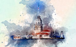 Koele meisjestoren - de t-shirtgrafiek van Istanboel Turkije meisjestoren - de illustratie van Istanboel Turkije met de geweven r stock illustratie Koele meisjestoren - de t-shirtgrafiek van Istanboel Turkije meisjestoren - de illustratie van Istanboel Turkije met de geweven r stock illustratie