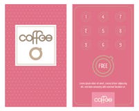 Koffiekop en koffiebonen De horizontale kaart met loyaliteitsprogramma voor klanten van koffie winkelt, caffeehuizen enz. vector illustratie Koffiekop en koffiebonen De horizontale kaart met loyaliteitsprogramma voor klanten van koffie winkelt, caffeehuizen enz. vector illustratie