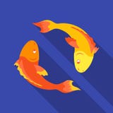 Koi fishes icon in flat style isolated on white background. Religion symbol stock vector illustration. stock illustration Koi fishes icon in flat style isolated on white background. Religion symbol stock vector illustration. stock illustration