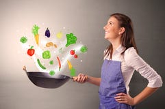 Kok met kleurrijke getrokken groenten stock foto Kok met kleurrijke getrokken groenten stock foto