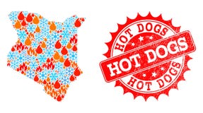 Kolaż mapa Kenja płomienia, płatek śniegu i hot dog cierpienia znaczek ilustracja wektor Kolaż mapa Kenja płomienia, płatek śniegu i hot dog cierpienia znaczek ilustracja wektor