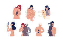 Kolekcja nieszczęśliwi młodzi człowiecy i kobiety z zaburzeniami psychicznymi, psychiatryczni nadszarpnięcia, emocjonalni problem ilustracja wektor Kolekcja nieszczęśliwi młodzi człowiecy i kobiety z zaburzeniami psychicznymi, psychiatryczni nadszarpnięcia, emocjonalni problem ilustracja wektor
