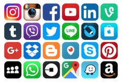 Kolekcja popularne ogólnospołeczne medialne ikony zdjęcie stock Kolekcja popularne ogólnospołeczne medialne ikony zdjęcie stock