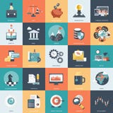Kolorowa ikona ustawiająca dla biznesu, zarządzania, technologii i finansów, Mieszkanie protestuje dla stron internetowych i wisz ilustracja wektor Kolorowa ikona ustawiająca dla biznesu, zarządzania, technologii i finansów, Mieszkanie protestuje dla stron internetowych i wisz ilustracja wektor