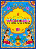 Kolorowy mile widziany sztandar w ciężarowym sztuka kicza stylu India ilustracji Kolorowy mile widziany sztandar w ciężarowym sztuka kicza stylu India ilustracji