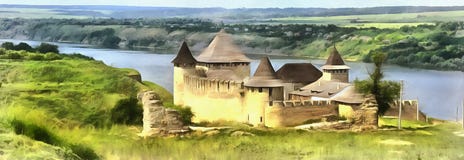 Kolorowy obraz stary Khotyn forteca ilustracji Kolorowy obraz stary Khotyn forteca ilustracji