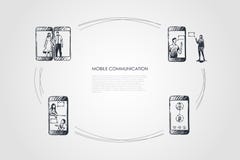 Komunikacja mobilna - telefon?w kom?rkowych ludzie i wektorowy poj?cie set ekran komunikacyjni na nim ilustracja wektor Komunikacja mobilna - telefon?w kom?rkowych ludzie i wektorowy poj?cie set ekran komunikacyjni na nim ilustracja wektor