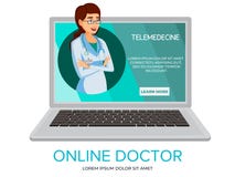 Konsultation för vektortecknad filmonline-doktor stock illustrationer Konsultation för vektortecknad filmonline-doktor stock illustrationer