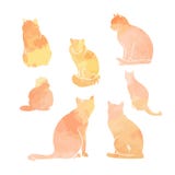 Konturer av kattvattenfärguppsättningen stock illustrationer Konturer av kattvattenfärguppsättningen stock illustrationer