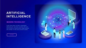 Konzept der künstlichen Intelligenz Elektrisches Gehirn Isometrische Abbildung stock abbildung Konzept der künstlichen Intelligenz Elektrisches Gehirn Isometrische Abbildung stock abbildung