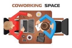 Konzept von Arbeitspl?tzen in coworking Raum f?r zwei Leute Zwei Mädchen am Schreibtisch stock abbildung Konzept von Arbeitspl?tzen in coworking Raum f?r zwei Leute Zwei Mädchen am Schreibtisch stock abbildung