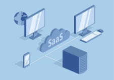 Konzept von SaaS, Software als Service Bewölken Sie Software auf Computern, tragbaren Geräten, Codes, APP-Server und Datenbank lizenzfreie abbildung Konzept von SaaS, Software als Service Bewölken Sie Software auf Computern, tragbaren Geräten, Codes, APP-Server und Datenbank lizenzfreie abbildung