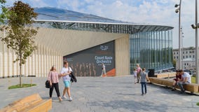 Konzertsaal des Moskaus Zaryadye, Moskau stockbilder Konzertsaal des Moskaus Zaryadye, Moskau stockbilder