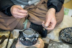 Korea traditional copper pipe tobacco production craftsmen stock images Korea traditional copper pipe tobacco production craftsmen stock images
