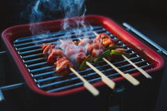Koreaanse BBQ van de Kippenbarbecue Vleespennen stock foto Koreaanse BBQ van de Kippenbarbecue Vleespennen stock foto
