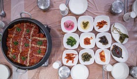 A top view of a korean cuisine dinner. stock photography A top view of a korean cuisine dinner. stock photography