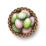 Korg med målade easter ägg på vit bakgrund, illustration vektor illustrationer Korg med målade easter ägg på vit bakgrund, illustration vektor illustrationer