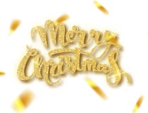 Kortet f?r glad jul med guld- bl?nker bokst?ver Guld- confett R?cka utdragen text, kalligrafi f?r din design royaltyfri illustrationer Kortet f?r glad jul med guld- bl?nker bokst?ver Guld- confett R?cka utdragen text, kalligrafi f?r din design royaltyfri illustrationer
