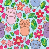 Kota kwiatu liścia małej miłości śliczny bezszwowy wzór ilustracja wektor Kota kwiatu liścia małej miłości śliczny bezszwowy wzór ilustracja wektor