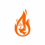 Kościelny logo Chrześcijańscy symbole Gołąbka płomień Święty duch i krzyż Jezus, ilustracji Kościelny logo Chrześcijańscy symbole Gołąbka płomień Święty duch i krzyż Jezus, ilustracji