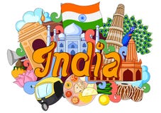 Krabbel die Architectuur en Cultuur van India tonen stock illustratie Krabbel die Architectuur en Cultuur van India tonen stock illustratie