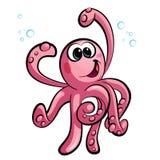 Kraken-Maskottchencharakter des netten rosa Babys der Karikatur glücklicher lächelnder lizenzfreie abbildung Kraken-Maskottchencharakter des netten rosa Babys der Karikatur glücklicher lächelnder lizenzfreie abbildung