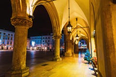 Night view of Main Market Square in Krakow. Krakow is one of the most beautiful city in Poland royalty free stock photos Night view of Main Market Square in Krakow. Krakow is one of the most beautiful city in Poland royalty free stock photos