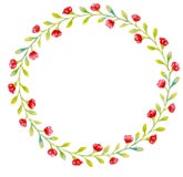 Kransen av litet ljus - gröna sidor och små röda blommor vektor illustrationer Kransen av litet ljus - gröna sidor och små röda blommor vektor illustrationer