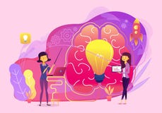 Kreativer Ideengeschäftsteamwork-Vektor mit Gehirn- und Lampenillustration stock abbildung Kreativer Ideengeschäftsteamwork-Vektor mit Gehirn- und Lampenillustration stock abbildung