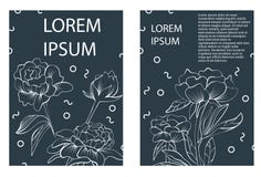 Kreatywnie ulotki z ręka rysującymi peonia kwiatami ilustracja wektor Kreatywnie ulotki z ręka rysującymi peonia kwiatami ilustracja wektor
