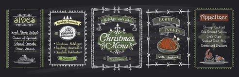 Kredowi Bożenarodzeniowi menu blackboard projekty ustawiający Wektorowa ręka rysująca ilustracja z wakacje menu ilustracja wektor Kredowi Bożenarodzeniowi menu blackboard projekty ustawiający Wektorowa ręka rysująca ilustracja z wakacje menu ilustracja wektor